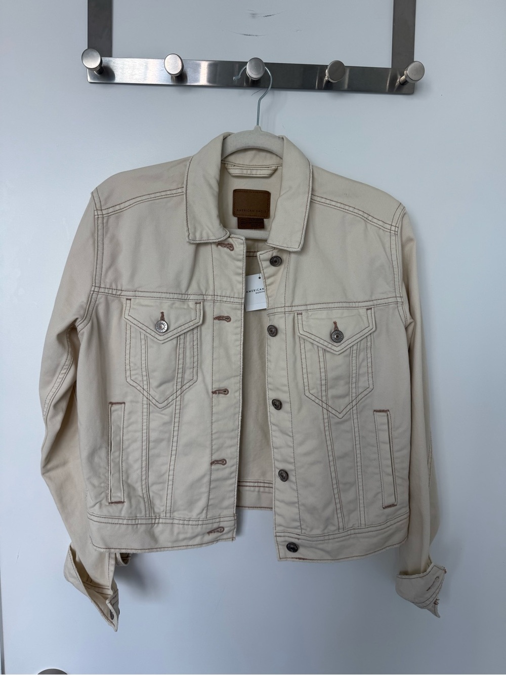 American Eagle Outfitters Cream Denim Trucker Jacket